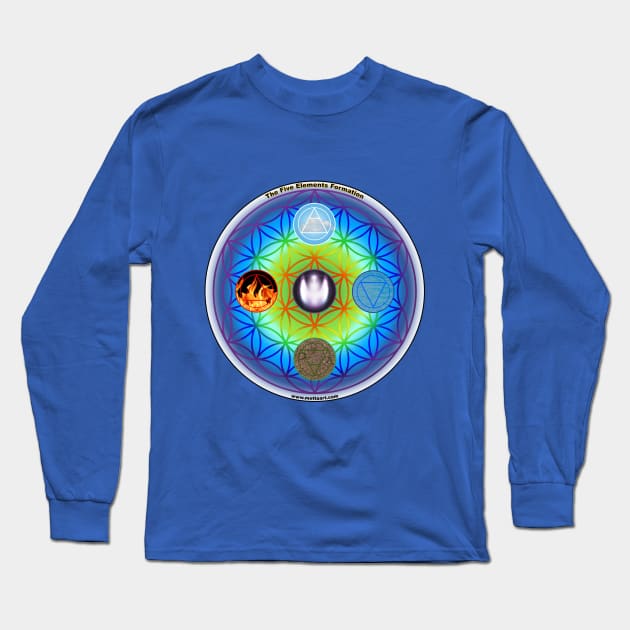 Five Elements Formation and Flower of Life Long Sleeve T-Shirt by MettaArtUK